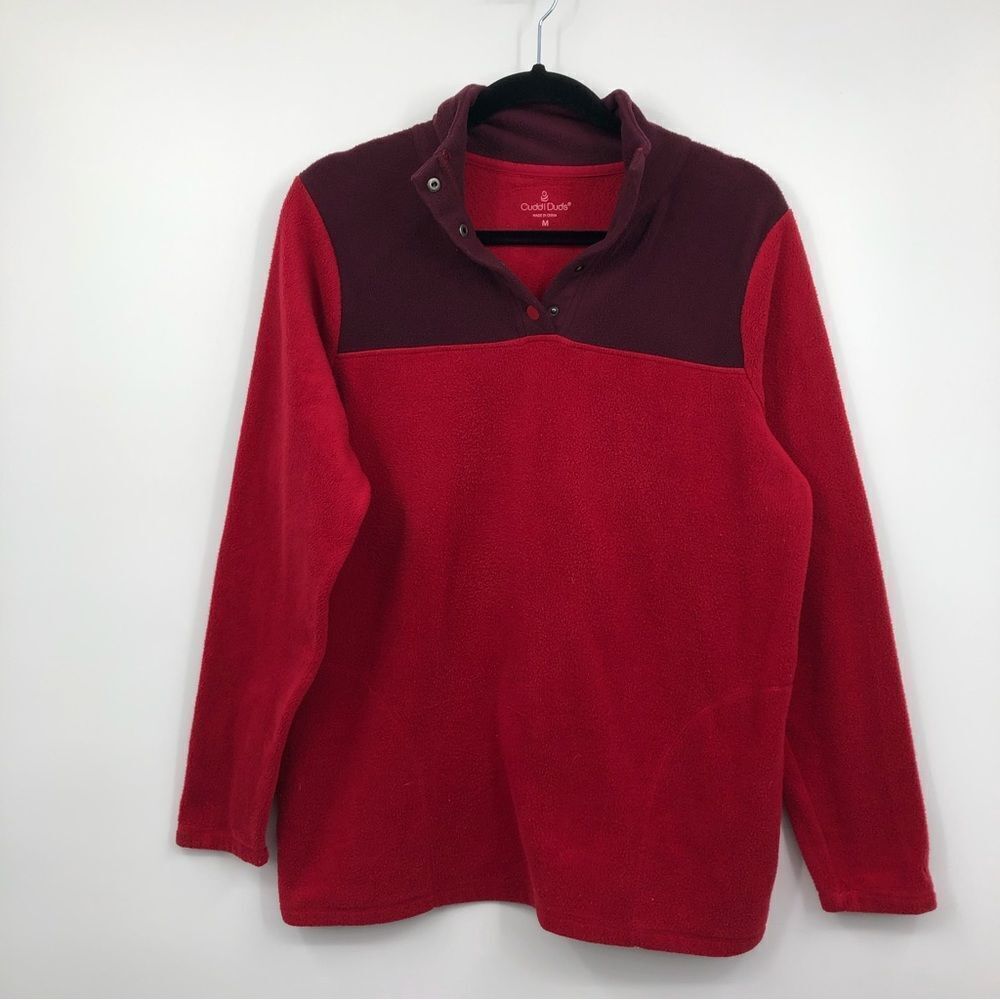 Cuddl Duds Fleecewear Stretch Snap Front Pullover Sweatshirt Deep‎ Red Size M